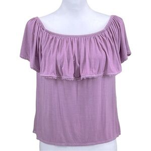 American Eagle Women’s Off-the-Shoulder Top Size XS Lace Trimmed Ruffle Lavender